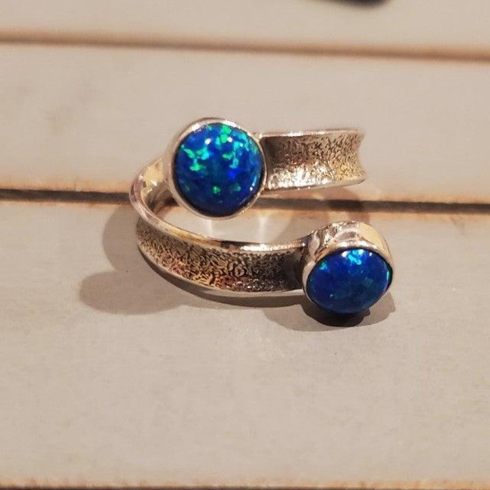 925 bypass blue fire opal ring adjustable